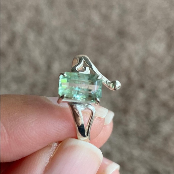 Handmade Beautiful Natural Sky Blue Tourmaline Gemstone Pure 925 Silver Ring - Picture 3 of 5